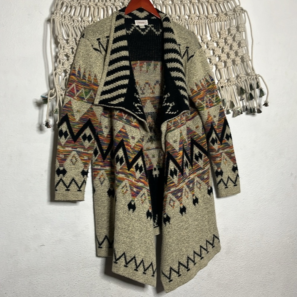 Kamana colorful geometric open front tunic cardigan